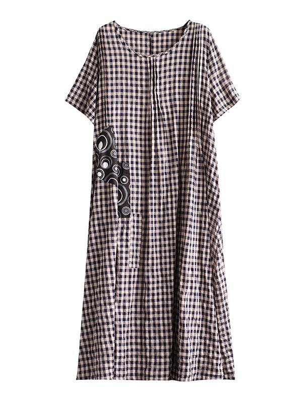 Vivid Patchwork Linen Quilting Dresses Runway Black Plaid Dresses Summer
