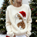 Christmas Plush Cat Women's Fleece Sweater elevenforest