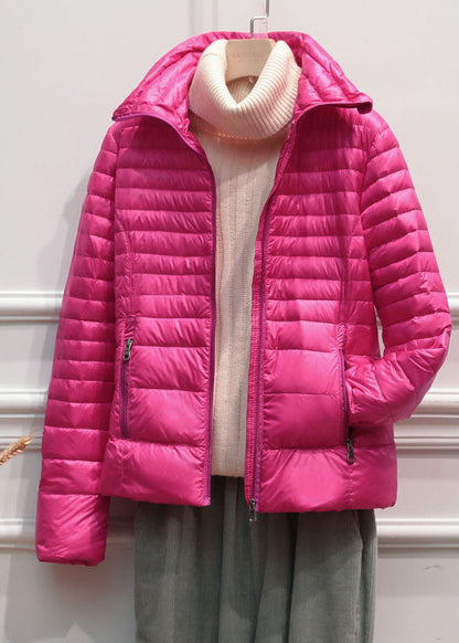 Italian Navy Stand Collar Zip Up Pockets Patchwork Duck Down Jacket in Winter