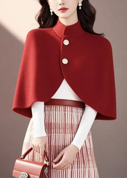 White Stand Collar Woolen Jackets Cloak Sleeves