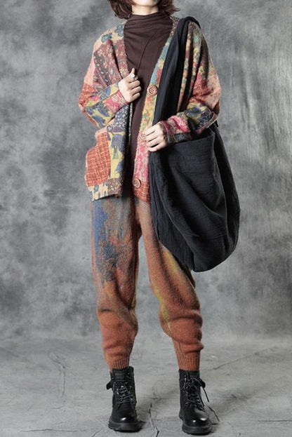 Autumn Colorful Flower Knitted Sweater Coat