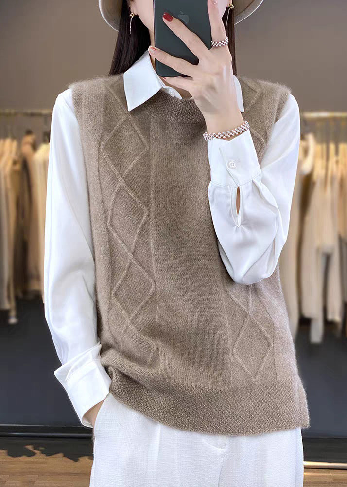 Beige O-neck Cozy Knit Vest Sleeveless