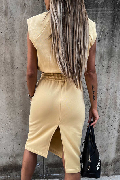 Elastic Waist Tank Top Slit Skirt Suits