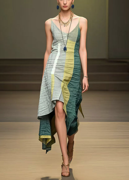 Colorblock Asymmetrical Cotton Mini Dress Summer