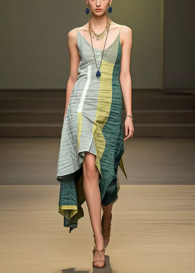 Colorblock Asymmetrical Cotton Mini Dress Summer