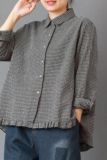 Limited Stock- Plaid Hand-made Linen Cotton Loose Shirt
