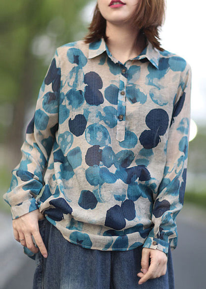 Style Peterpan Collar Button Print Fall Shirt Long Sleeve