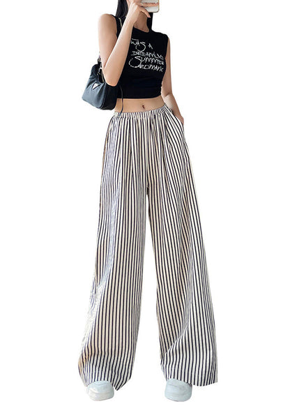 Boutique Black White Striped High Waist Wide Leg Pants Summer