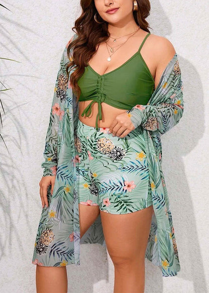 New Green Cardigans Swimwear Three Pieces Set