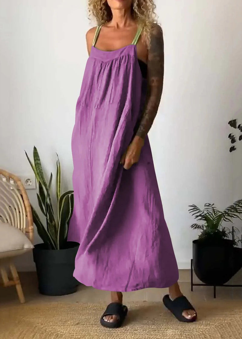 Stylish White Backless Cotton Spaghetti Strap Dress Sleeveless