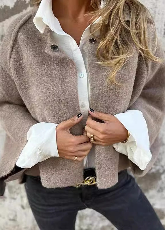 Style Camel O Neck Button Cashmere Short Coat Fall