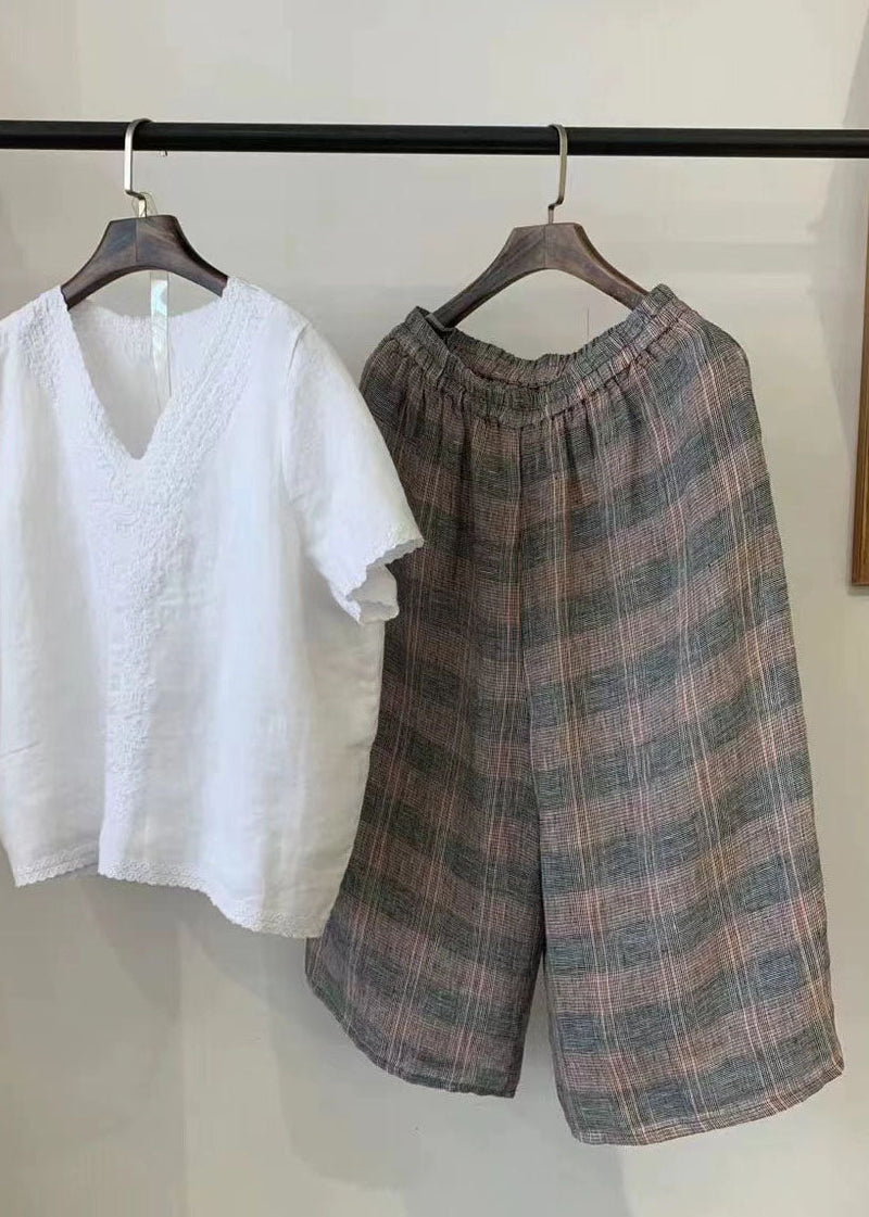 Khaki Oversized Plaid Linen Harem Pants Summer