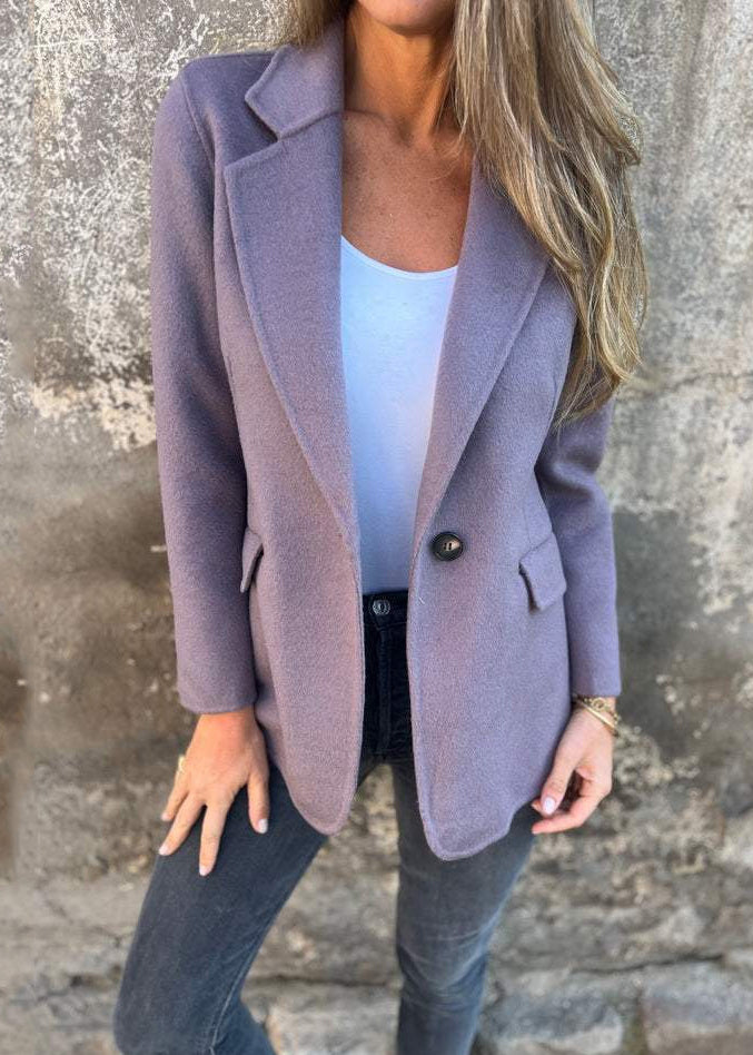 New Pink Lapel Button Down Woolen Suit Coat Autumn