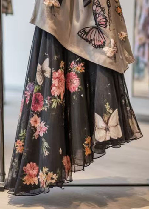 Asymmetrical Print High Waist Chiffon Patchwork Skirt Summer