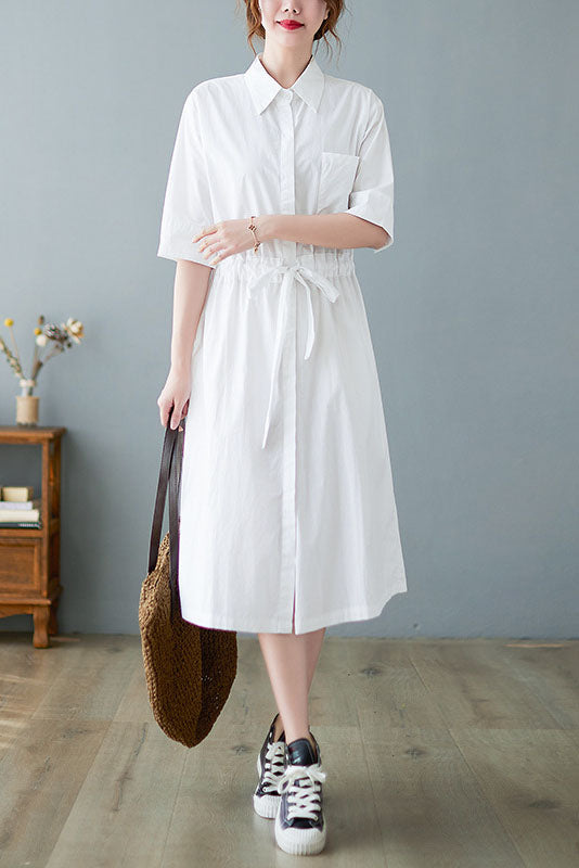 New Loose Lace-up Color Shirt Dress