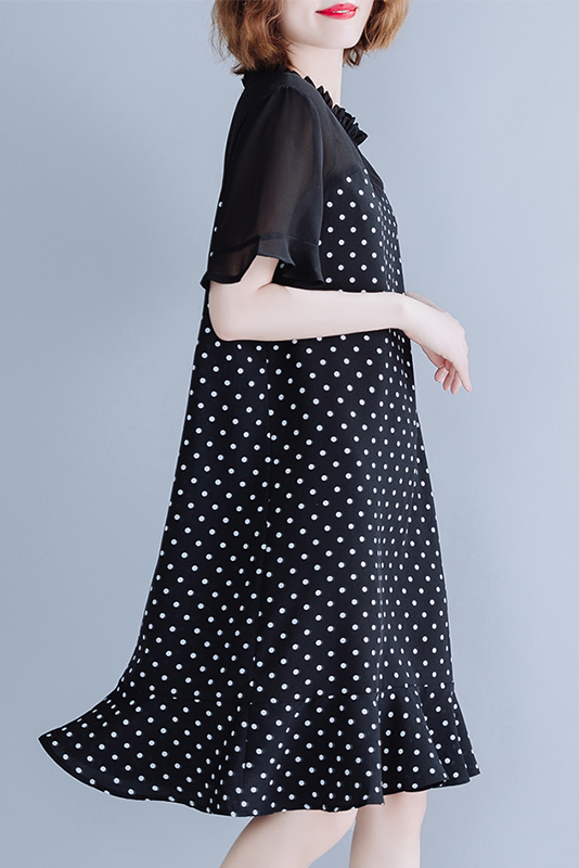 Summer Polka Dot Chiffon Dress Ruffled Fishtail Dress
