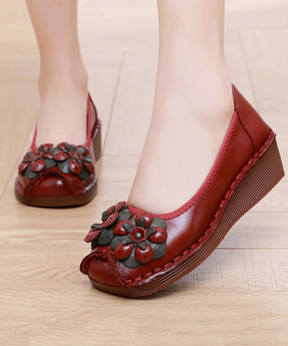 Black Flower Splicing Platform High Wedge Heels Shoes