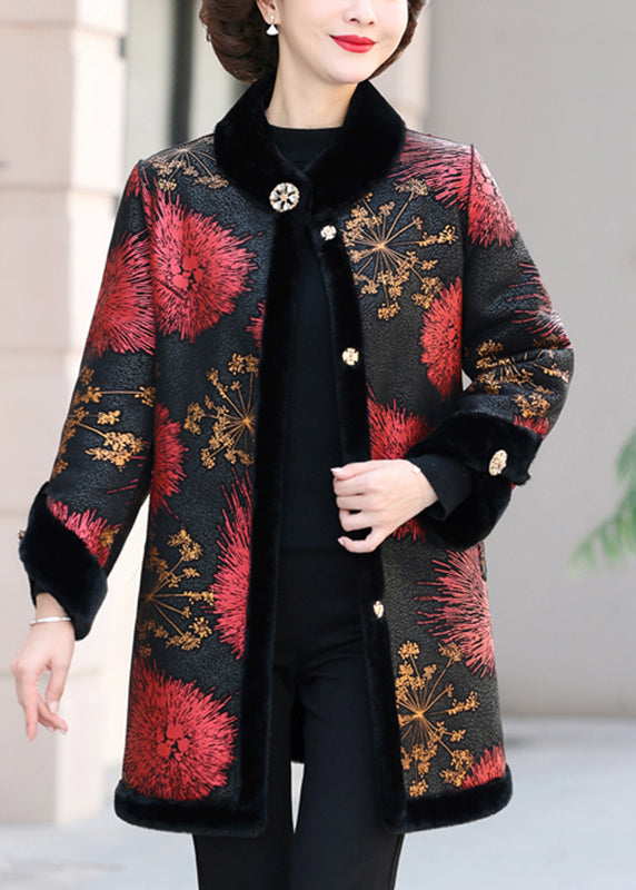 Red Print Thick Mink Velvet Coat Spring