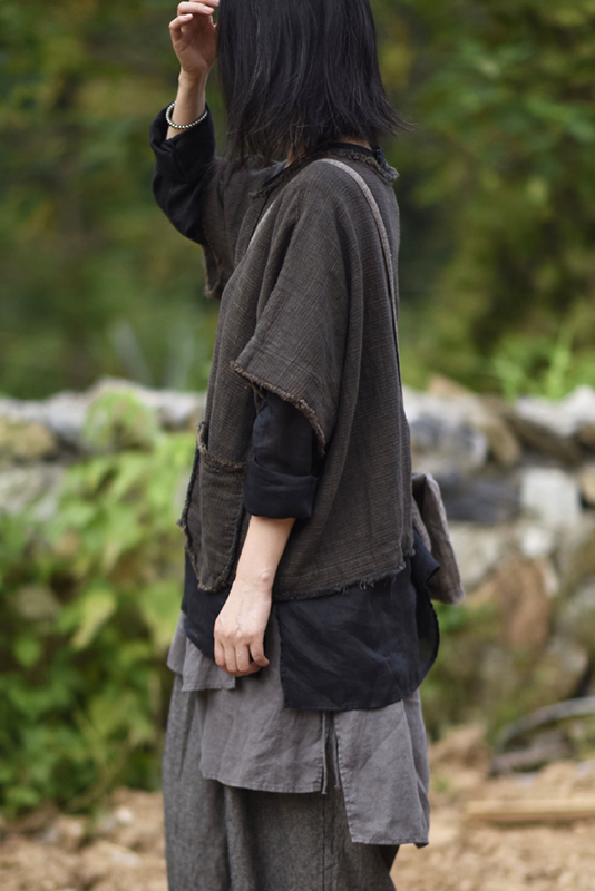 Fall New Retro Linen Washed Raw Edge Short Outerwear