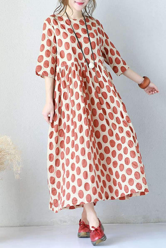Red Big Points Cotton Summer Dresses for