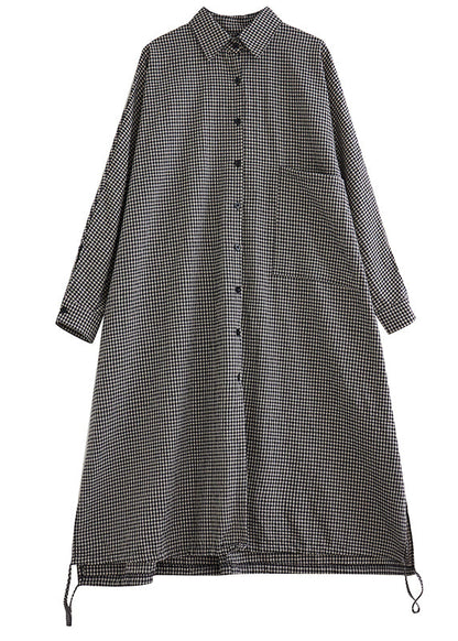 Peter Pan Collar Plaid Cotton Shirts Dress Fall