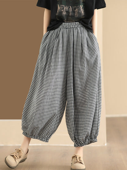 Summer Plaid Cotton Harem Pants