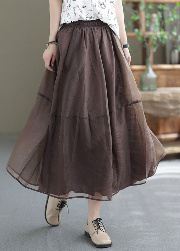 Chocolate Patchwork Tulle a Line Skirts High Waist Exra Large Hem Summer