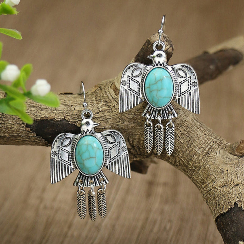 Silver Bird Earrings With Opal