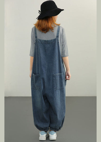 Blue Pockets Cotton Denim Jumpsuit Spring