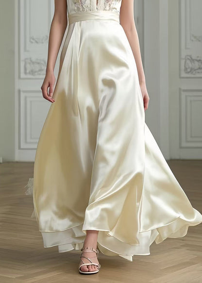 Milk White Exra Large Hem Draping Silk Party Dresses Summer