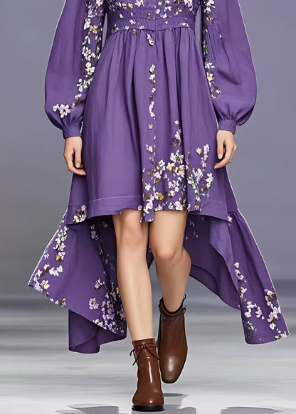 Purple O-neck Patchwork Maxi Dress Fall
