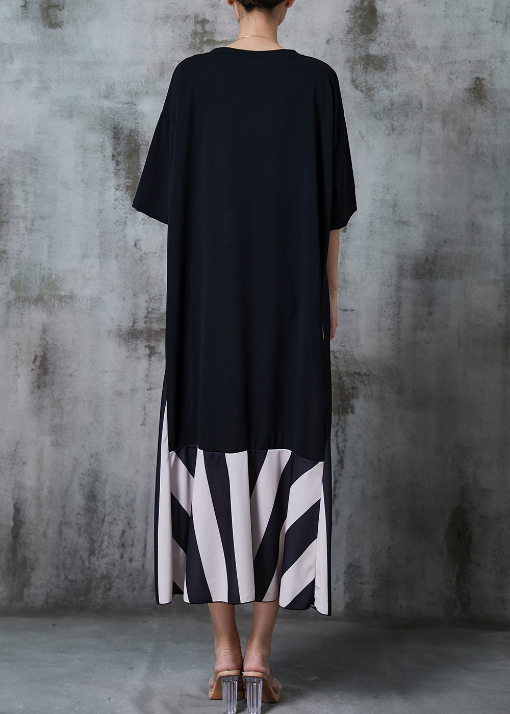 Diy Black Oversized Patchwork Cotton Dress Summer