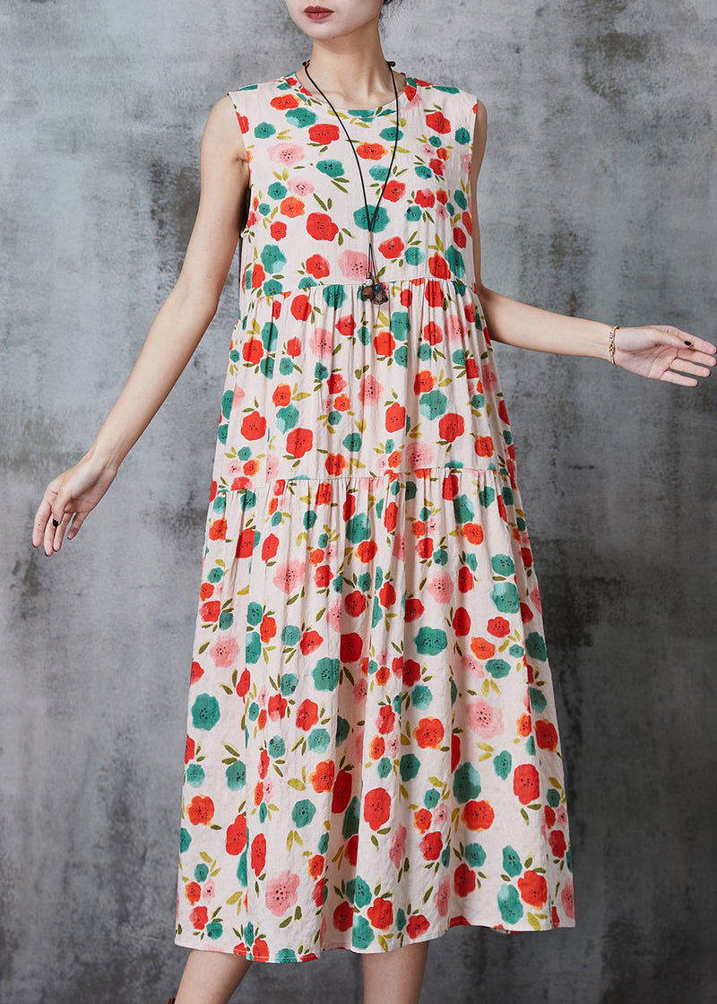 Apricot Print Cotton Beach Dress Summer