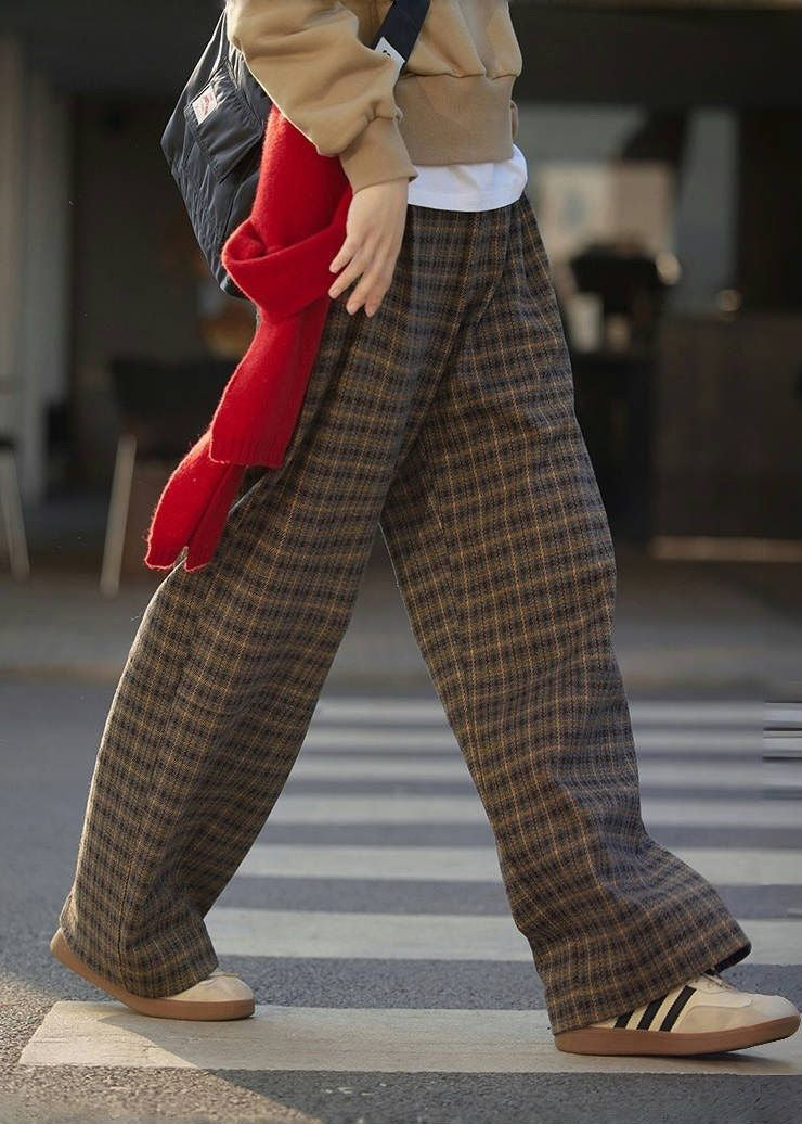 New Plaid High Waist Wide Leg Pants Fall Winter