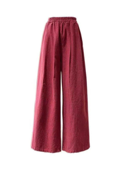 Mulberry Pockets Elastic Waist Cotton Wide Leg Pants Summer