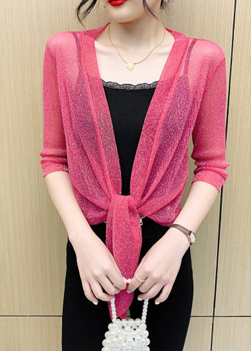 Loose Rose Lace Up Tulle Cardigan Half Sleeve