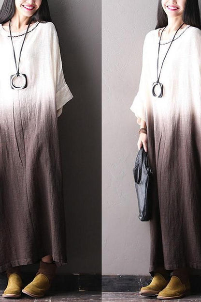 Bat Sleeve Cotton Linen Loose Fitting Long Dresses for
