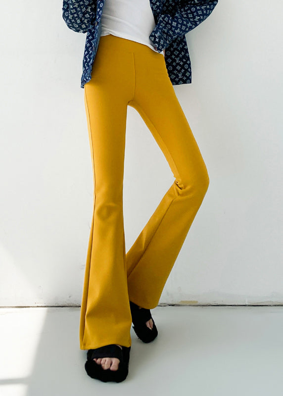 Yellow High Waist Slim Fit Flared Trousers Spring