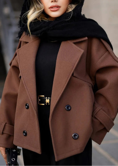 Grey Peter Pan Collar Button Woolen Coats Winter