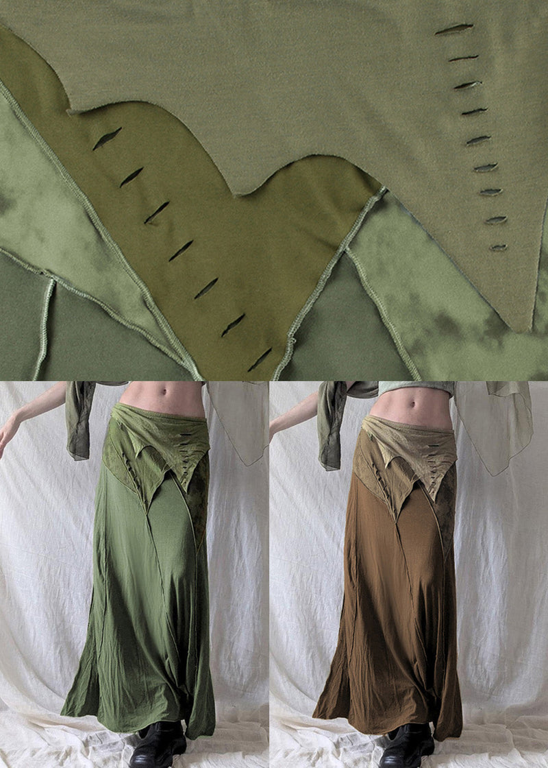 Green Asymmetrical Side Open Cotton Skirts Summer