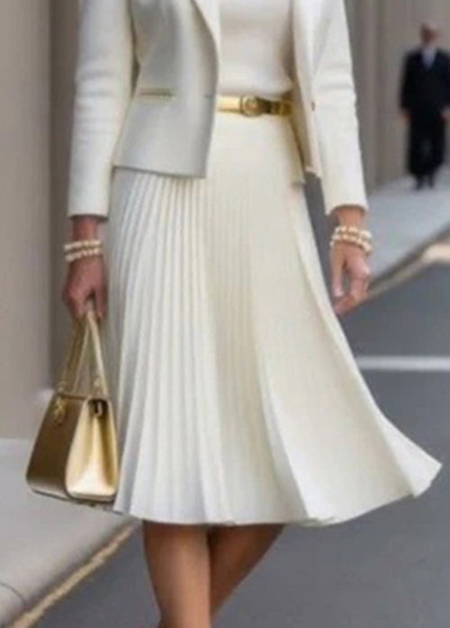 White Suit Coats and Dresses Cotton Two-piece Set Fall