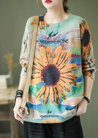 Rainbow O-neck Print Fall Knitted Sweaters