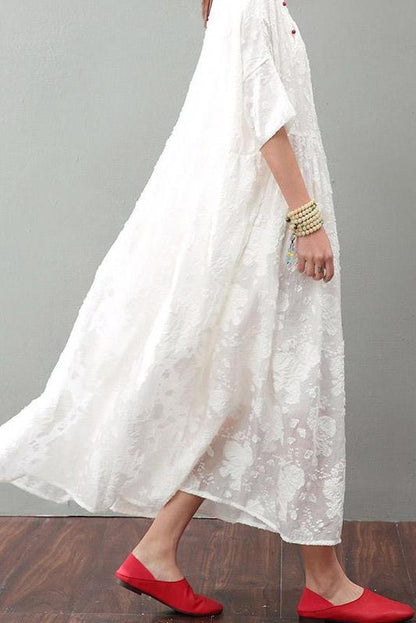National Wind Jacquard Lace Maxi Dress