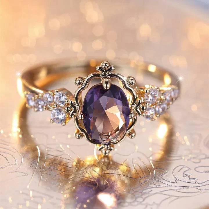 Purple Crystal Gold Ring
