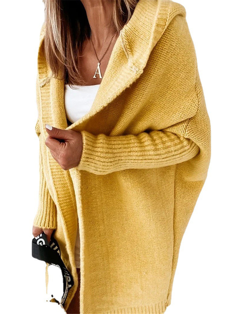 Green Patchwork Hooded Knit Cardigan Fall