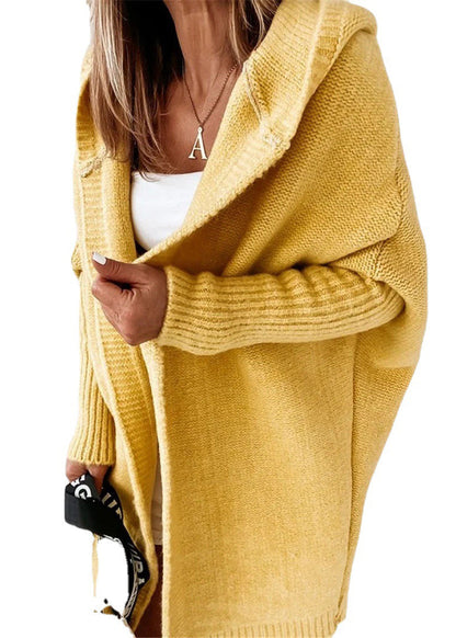 Green Patchwork Hooded Knit Cardigan Fall