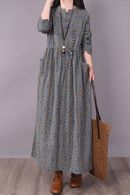 Fall Retro Disc Buckle Dress Waist Dress