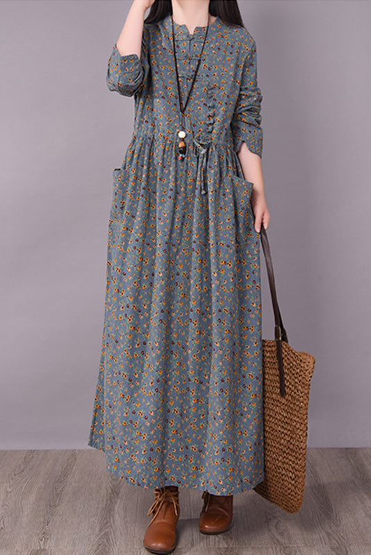 Fall Retro Disc Buckle Dress Waist Dress