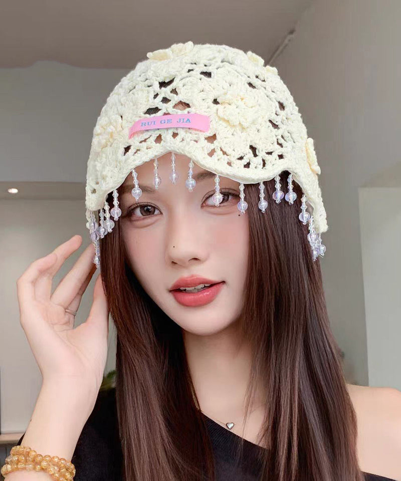 Blue Tassel Hollow Out Knit Boonie Hat