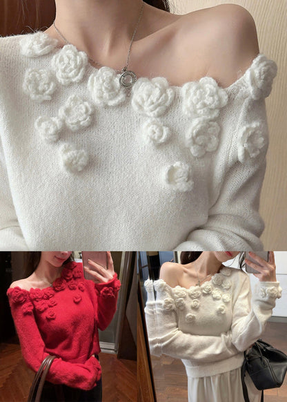 Red Patchwork Knit Sweater Asymmetrical Winter